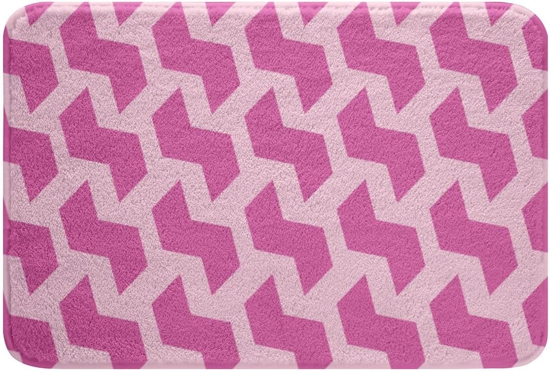 Manfei Pink Checkered Bath Mats Abstract Geometric Grid Bathroom Mats Rugs,Cute Retro Hippie Bath Carpets,Kids Boys Girls Room Decor,Non Slip Absorbent Plush Floor Rugs, 16Wx24L Inches