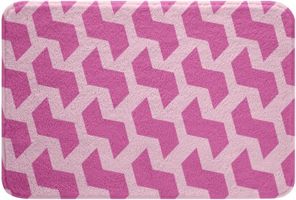 Manfei Pink Checkered Bath Mats Abstract Geometric Grid Bathroom Mats Rugs,Cute Retro Hippie Bath Carpets,Kids Boys Girls Room Decor,Non Slip Absorbent Plush Floor Rugs, 16Wx24L Inches