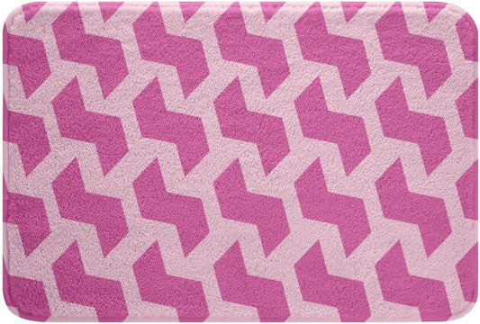 Manfei Pink Checkered Bath Mats Abstract Geometric Grid Bathroom Mats Rugs,Cute Retro Hippie Bath Carpets,Kids Boys Girls Room Decor,Non Slip Absorbent Plush Floor Rugs, 16Wx24L Inches