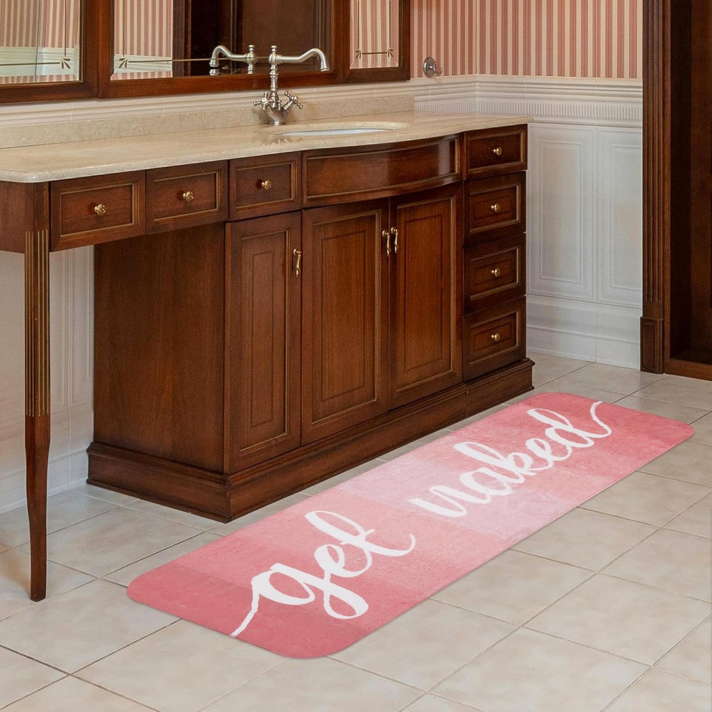 Get Naked Bath Mat Pink, Long Runner Mat Cute Fun Bath Rugs for Bathroom Floor Non-Slip Shower Bath Mats for Bathtub Inside Shower Machine Washable, 47"x17"