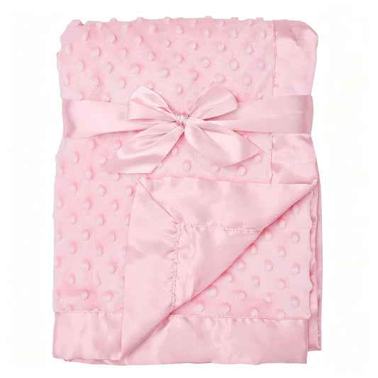 American Baby Company Heavenly Soft Chenille Receiving Blanket (30" x 40"), 2-Layer Design with Minky Dot & Silky Satin, Pink, for Boys and Girls