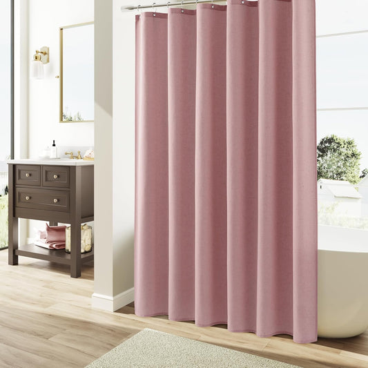 Naturoom Pink Linen Shower Curtain, Country Boho Farmhouse Bath Decor Shower Curtains Neutral Cloth Weighted Textured Fabric Bath Curtain Liner with Hooks, 72x72