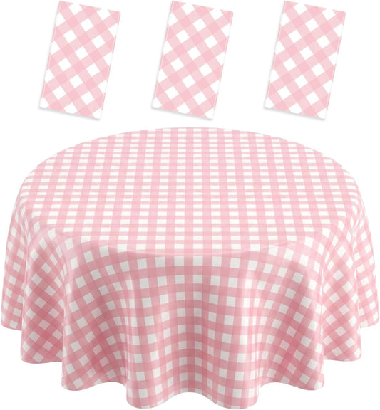 3 Pack Pink Round Tablecloth Pink and White Circular Checkered Table Covers Easter Round Tablecloth Outdoor and Indoor Party Decorations for Picnic Barbecue Holiday Party Supply 84 Inch