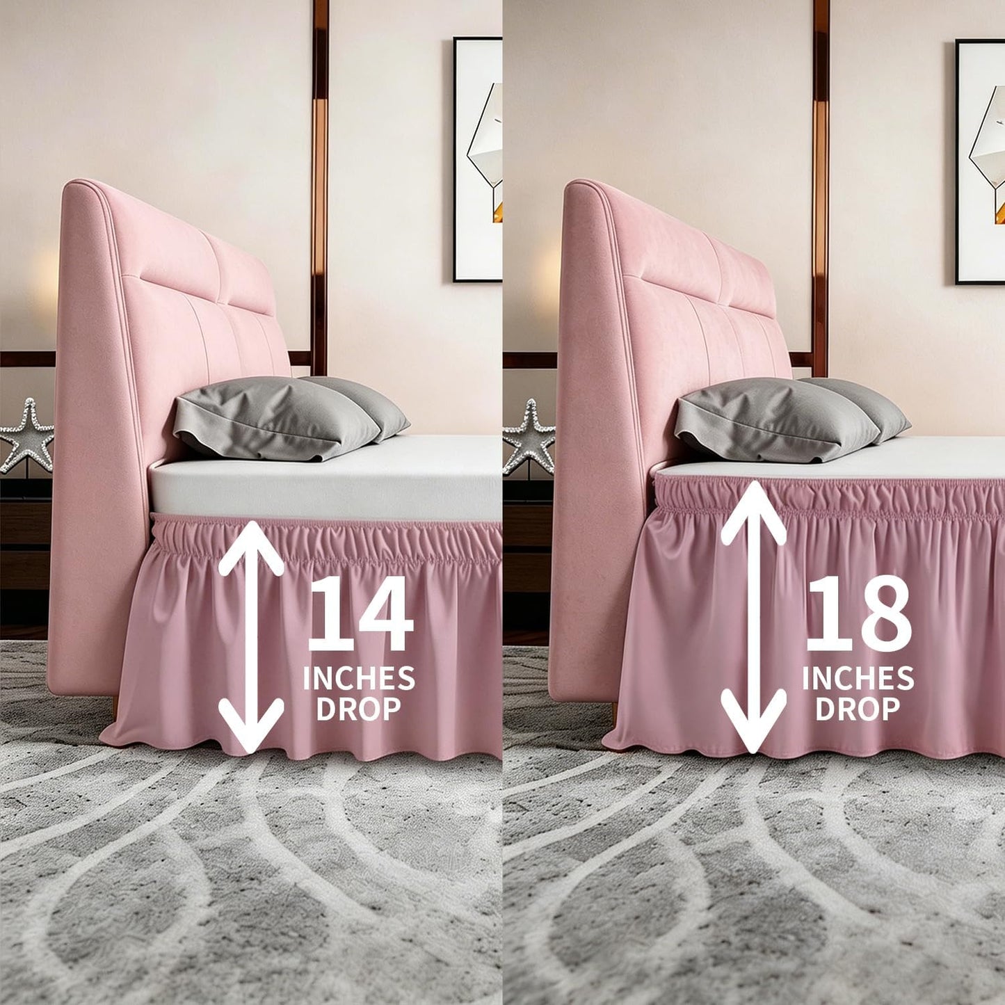 ANARACHON Full Bed Skirt, Elastic Wrap Around Bed Skirt Full Size, Bed Skirts for Adjustable Bed, Easy Fit with 14" Drop Length Tailored Drop Dust Ruffle (Pink)