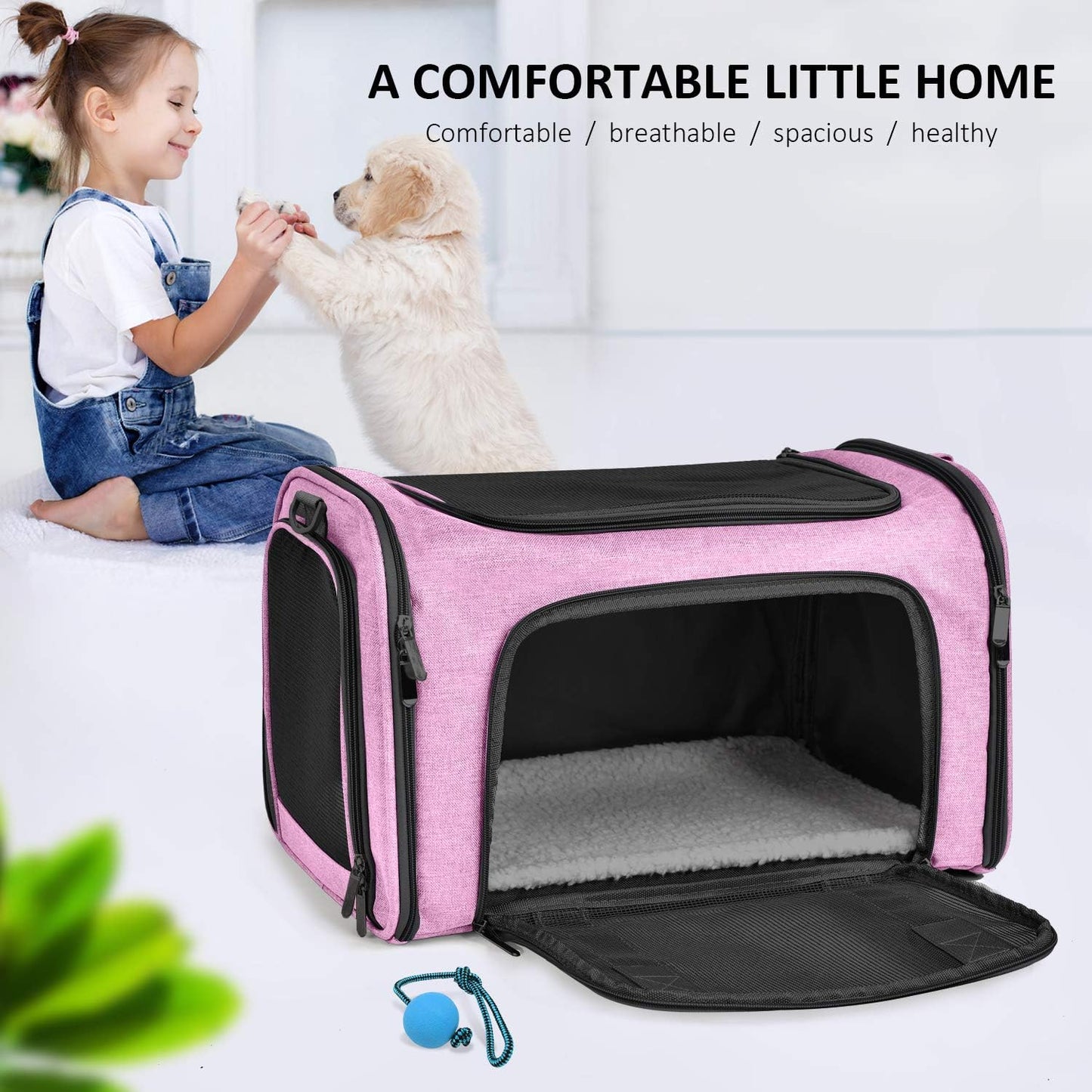 Henkelion Pet Carrier for Small Medium Cats Dogs Puppies up to 15 Lbs, TSA Airline Approved, Soft Sided, Collapsible Travel - Pink