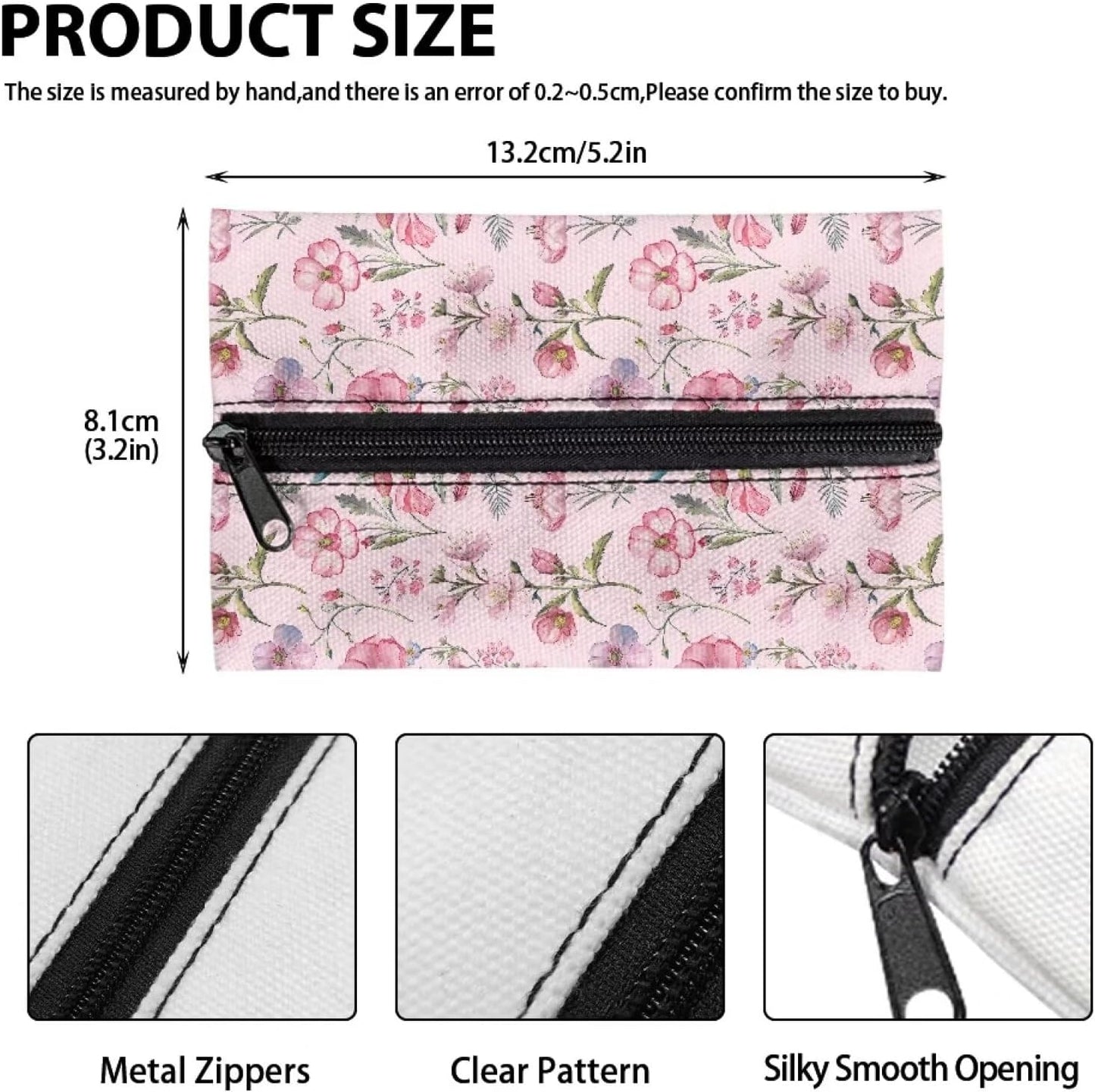 Flashideas Pink Flower Tissue Holder Reusable Travel Tissue Pouch Fabric Purse Zipper Enclosed Pouches Tissue Holder for Purse Coins for Bag Car Office Home