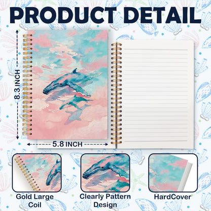 Pink Pastel Humpback Whale Ocean Notebook Journal 5.5x8.3, Humpback Whale Gifts for Ocean Lovers, Coastal Beach Marine Biology Spiral Hardcover Journal Notebook for Work Study Note Taking