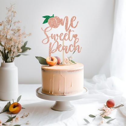 One Sweet Peach Cake Topper, Sweet as a Peach, 1st Birthday Cake Topper, Peach Baby Shower Birthday Party Decorations, Rose Gold Glitter