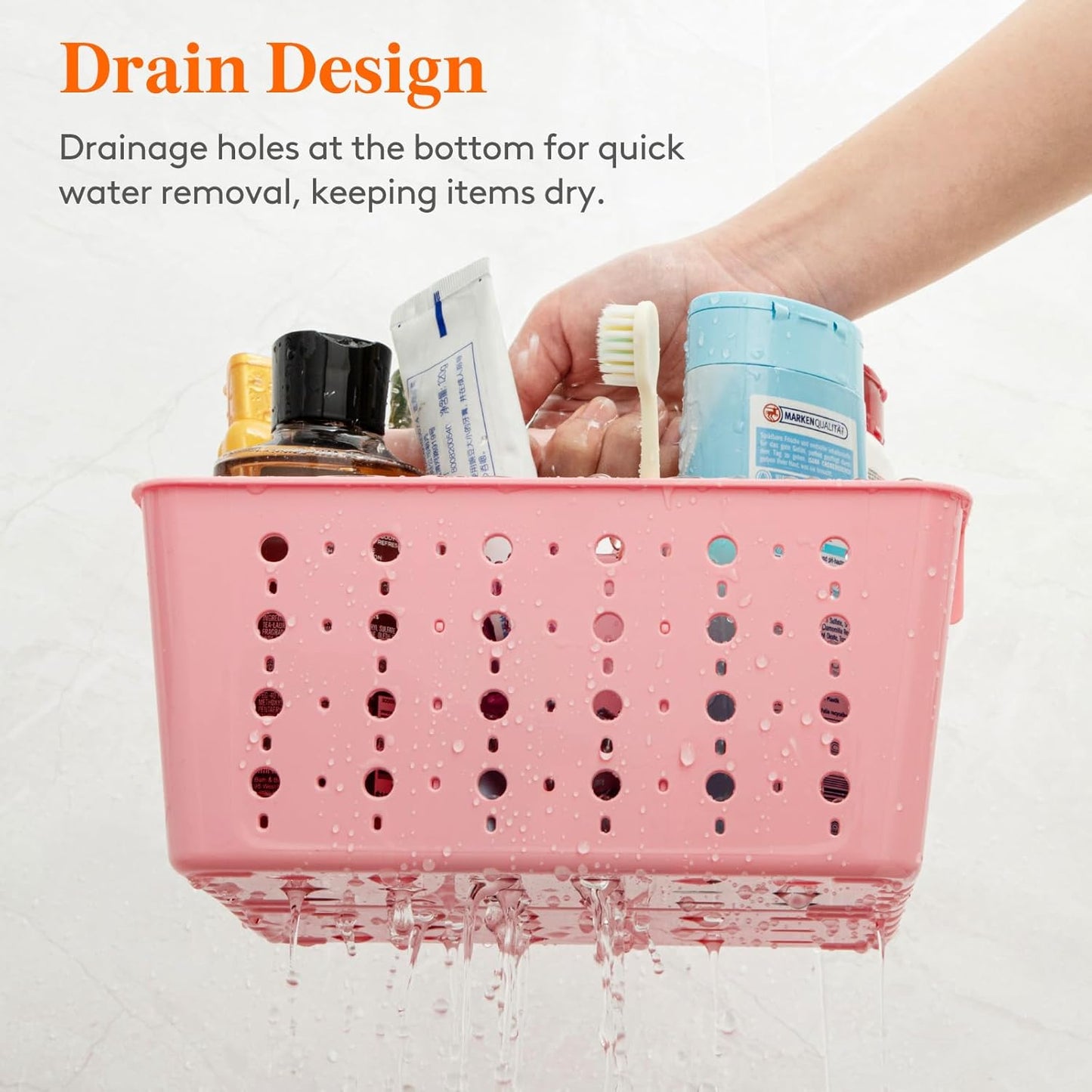 Lifewit Shower Caddy Portable, Plastic Bathroom Organizer with Handle and Holes, Hard Cleaning Basket for Toiletry Storage, College Dorm Essentials, Pink, 1 Pack