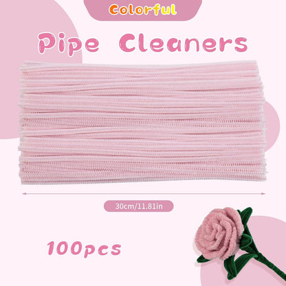 Pipe Cleaners Craft, 100Pcs Pipe Cleaners Supplies for Flower Making, Chenille Stems Supplies for Festivals Bouquet DIY Hand Arts Decorations Making/Light Pink