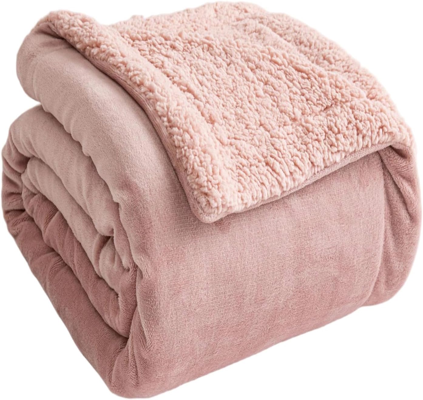 K.Garden Sherpa Throw Blanket for Couch Sofa, Super Soft Cozy Fuzzy Plush Fleece Reversible Thick Warm Blanket for Winter, Bed, Pink Solid 50 * 60 Inch