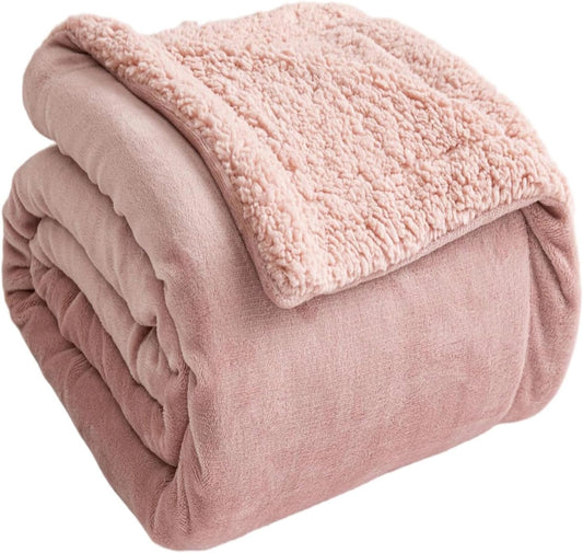 K.Garden Sherpa Throw Blanket for Couch Sofa, Super Soft Cozy Fuzzy Plush Fleece Reversible Thick Warm Blanket for Winter, Bed, Pink Solid 50 * 60 Inch