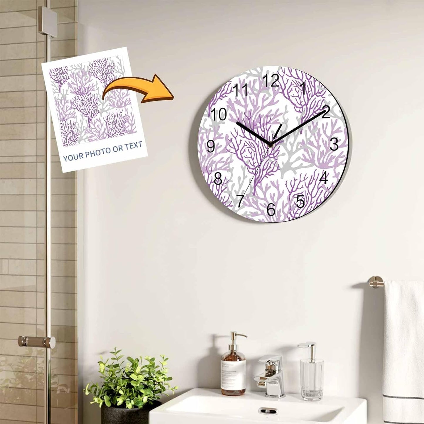 Summer Gradient Pink Purple Ocean Coral Sea Wall Clock Battery Operated Non-Ticking 10" Round Wood Clocks, Kitchen Wall Clock for School Bathroom Living Room Home Office Wall Decor