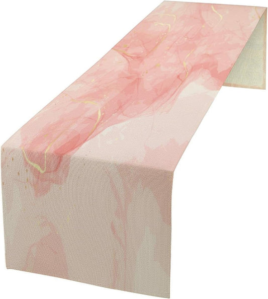 Marble Table Runner Pink Gold Texture Pattern Table Runner Table Cloth Decoration Dresser Garden Farmhouse Wedding Party Vacation Dinner Home 13x36 inches
