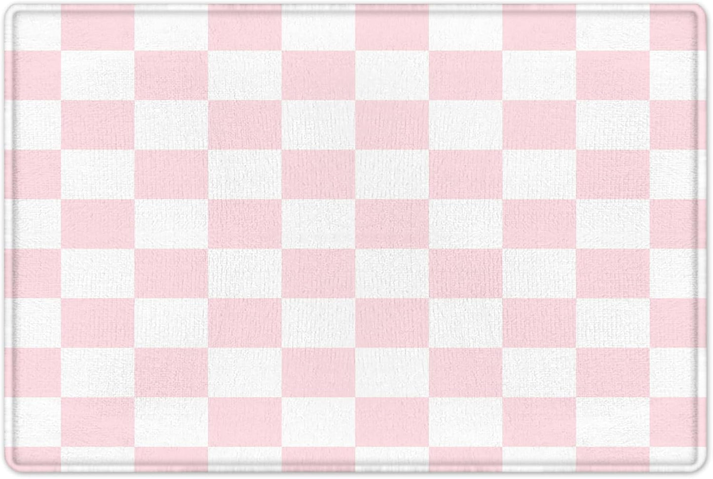 HVEST Pink Checkered Bath Mat for Bathroom, Modern Minimalist Plaid Pattern Non-Slip Bathroom Mat, Checkerboard Memory Foam Bath Rug, Shower Mats, Quick-Drying Toilet Rug, 23X15 Inches