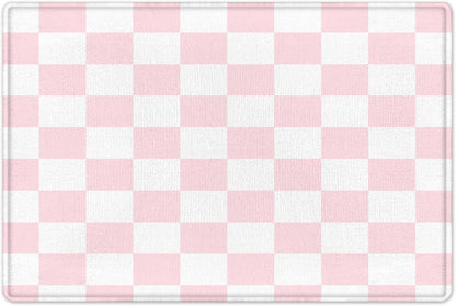 HVEST Pink Checkered Bath Mat for Bathroom, Modern Minimalist Plaid Pattern Non-Slip Bathroom Mat, Checkerboard Memory Foam Bath Rug, Shower Mats, Quick-Drying Toilet Rug, 23X15 Inches