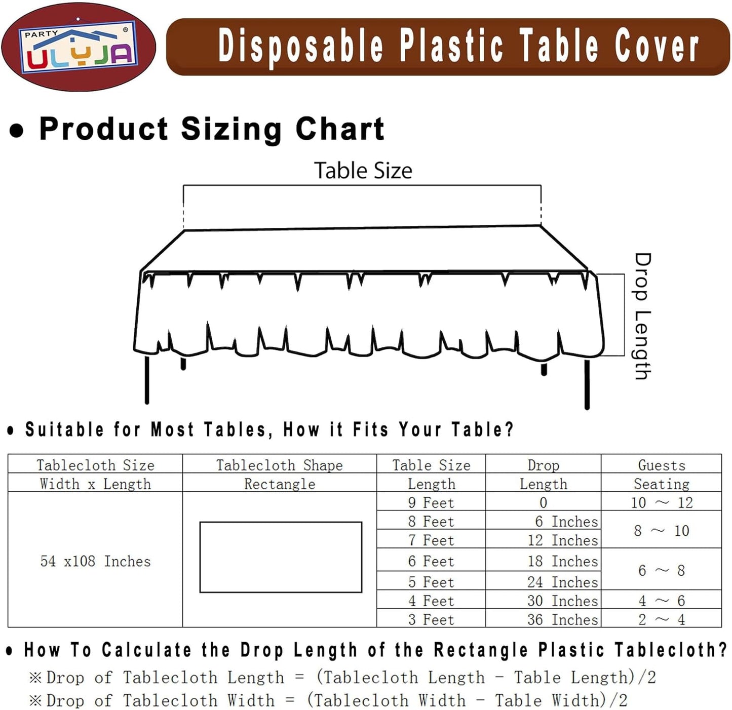 PARTY ULYJA Peach Tablecloths Plastic 3-Pack Premium 54 Inches x 108 Inches Disposable Table Covers Decorative Table Cloths for Rectangle Tables