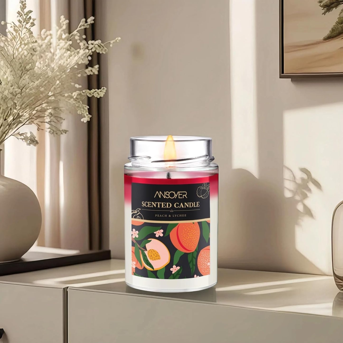 Scented Soy Candles, Aromatherapy Jar Candle for Home, Long Lasting with 70 Hour Burn Time 11oz, Gifts Soy Candles Scents of Peach & Lychee