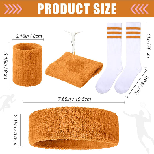 Hillban Sweatband and Stripe Sock Set Neno Wrist Sweat Band Sport Headband Wristband for Men Women 80s Party Accessories