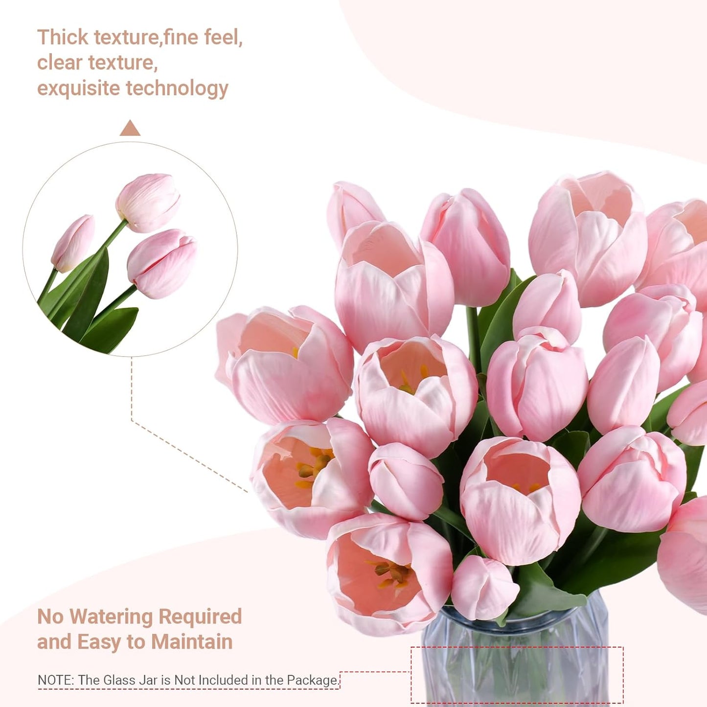 16 inch Fake Tulips Artificial Flowers, 20PCS Real Touch Fakes Tulip Plants for Bridesmaid Bouquet and Wedding Ceremony Festivals Anniversary Bridal Rehearsal Party Bar Table Decor-Pink