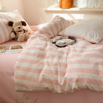 Striped Comforter Set Queen 3 Pieces Pink Stripes Bedding Set, Peach Pink White Striped Design, 100% Microfiber, Super Soft Lightweight Comforter with 2 Pillowcases, All Season