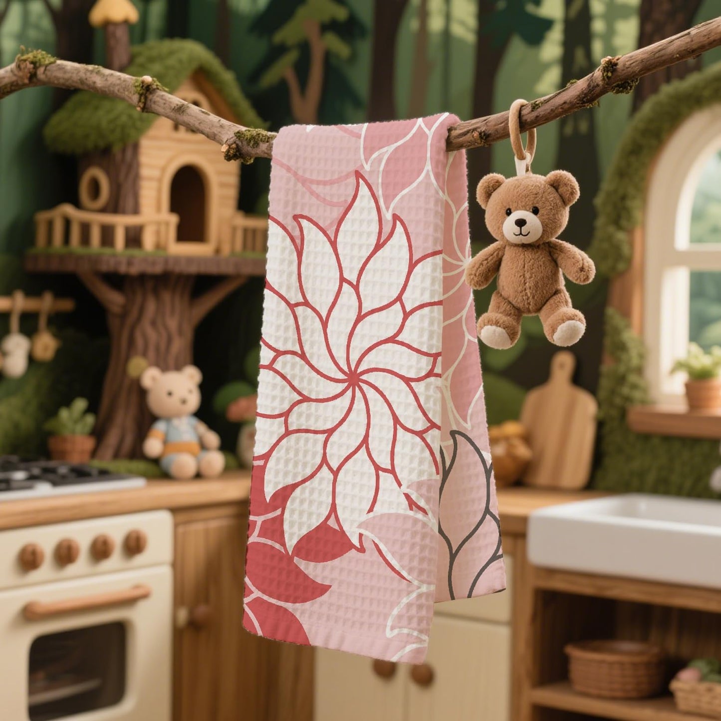 Boho Floral Abstract Waffle Towel, Flower Hand Towel for Bathroom Decor, 16x24 Inch Neutral Pink Flower Dish Tea Towel Decor for Kitchen/Bath/SPA,Gift for Friends.