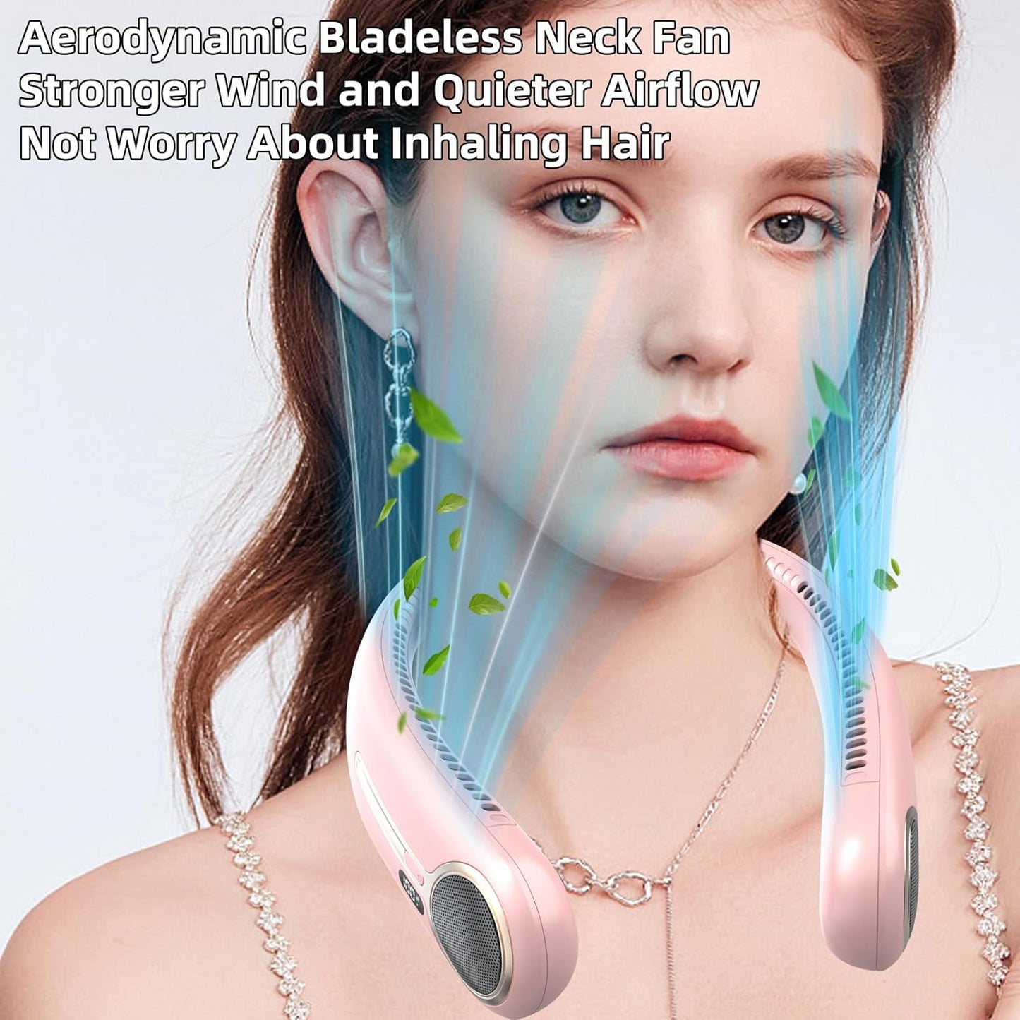 Portable Neck Fan, Personal Wearable Bladeless Fan, 6000mAh USB Rechargeable, 360° Cooling, LED Display, 4-Speeds, Hands Free Fan for Outdoor Indoor, Birthday Gifts for Men Women Dad Mom (Pink)