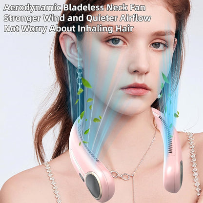 Portable Neck Fan, Personal Wearable Bladeless Fan, 6000mAh USB Rechargeable, 360° Cooling, LED Display, 4-Speeds, Hands Free Fan for Outdoor Indoor, Birthday Gifts for Men Women Dad Mom (Pink)