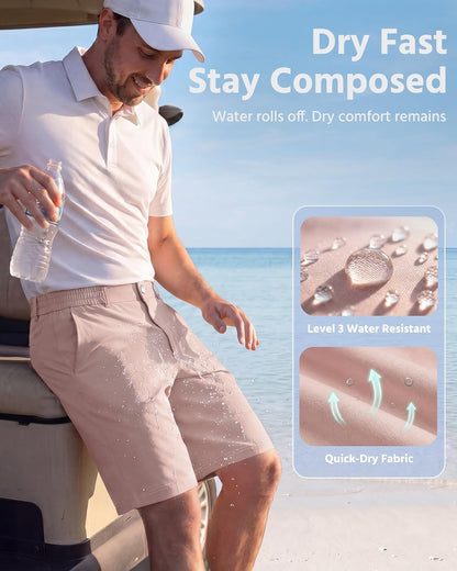 Wulcea Men's Golf Shorts 9" Chino Stretch Fabric Elastic Waist Quick Dry Water Resistant Casual Dress Work with Phone Pocket