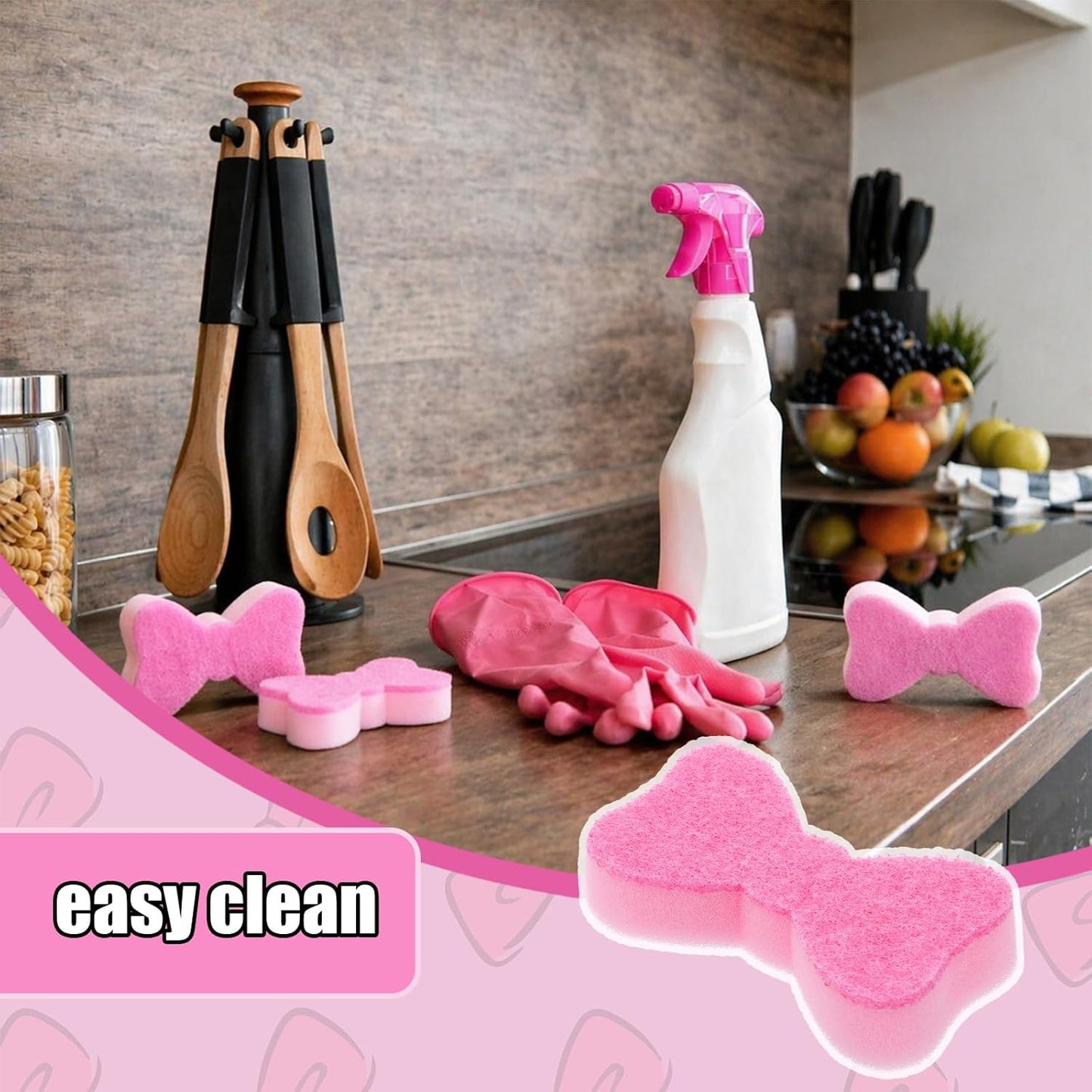 Tioncy 12 Pack Pink Bow Sponges Bulk Preppy Dual Sided Scrubber Cute Pink Bow Sponges Reuseble Non Scratch Dishwashing Kitchen Cleaning Accessories for Cookware Pot Boiler Pan Household