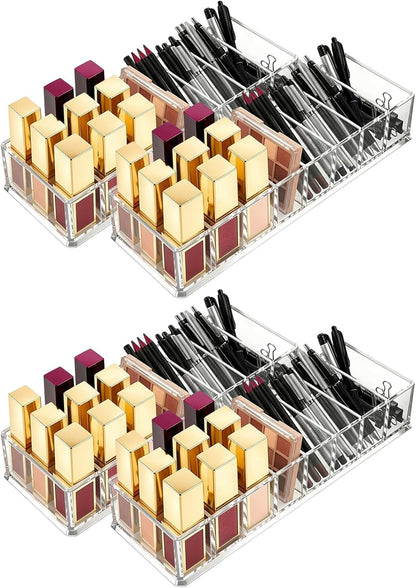 Foraineam 4 Pack Acrylic Compact Organizer Cosmetics Beauty Care Powder Holder Blushes Highlighters Eyeshadow Makeup Organizer