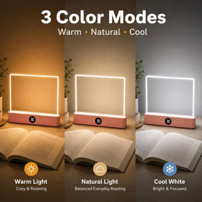 TWINPAIR LED Book Light for Reading, USB Rechargeable Flat Reading Lamp with Full Page Light, 3 Colors 2 in 1 Night Light,Dimming & Timer Reading Light Gift for Book Lovers, Students, Readers (Pink)