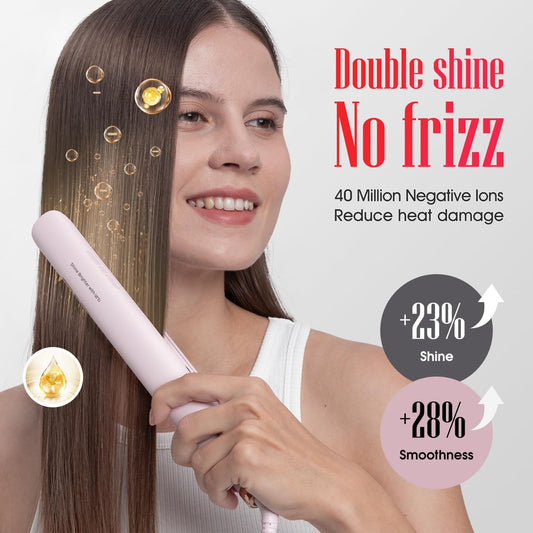 Flat Iron Hair Straightener LENA H2 Curling Wand and Curler 2 in 1 with Titanium Coating, Satefy Lock, Anti-Scald, 12 Adjustable Temps & Dual Voltage for All Types of Hair