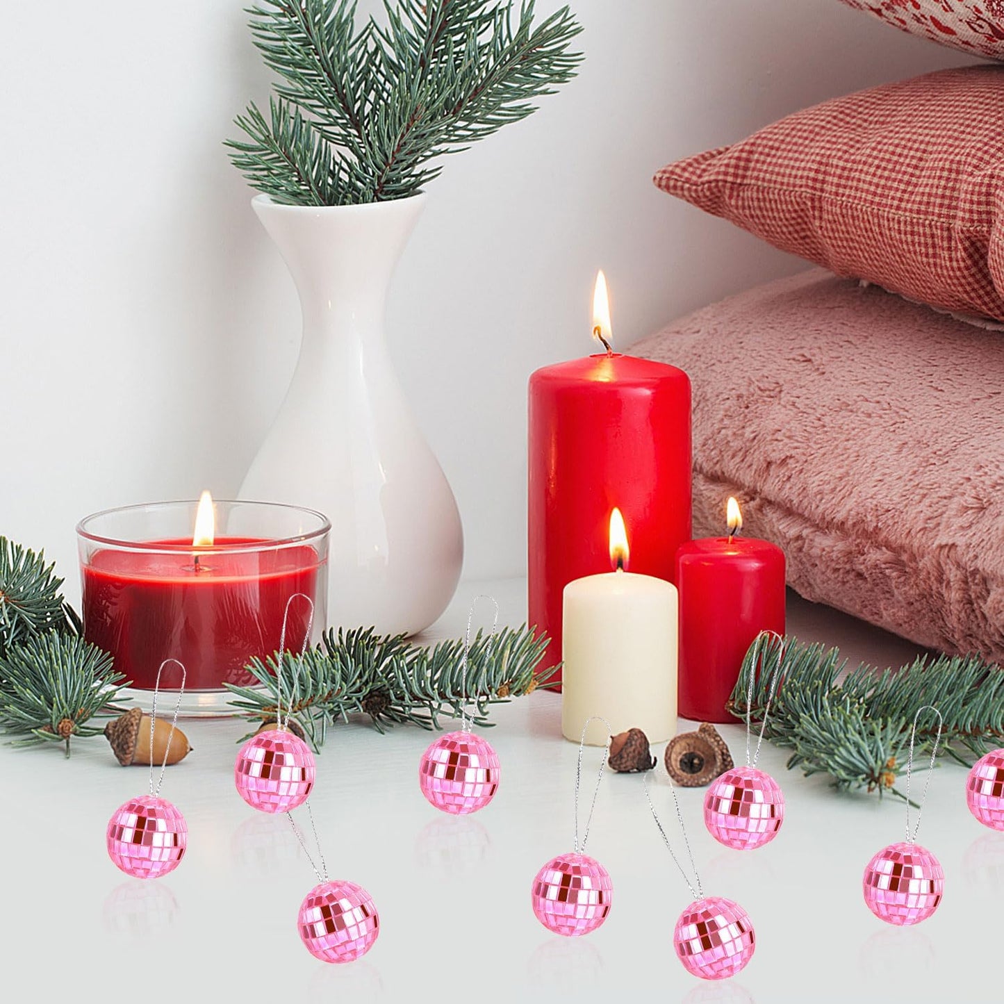 24pcs Hanging Disco Ball Party Decor, 1.1 Inch Mini Mirror Disco Balls Pink Disco Ball Disco Party Decorations Disco Ball Ornaments for Christmas Tree Halloween Holiday Birthday Party Wedding