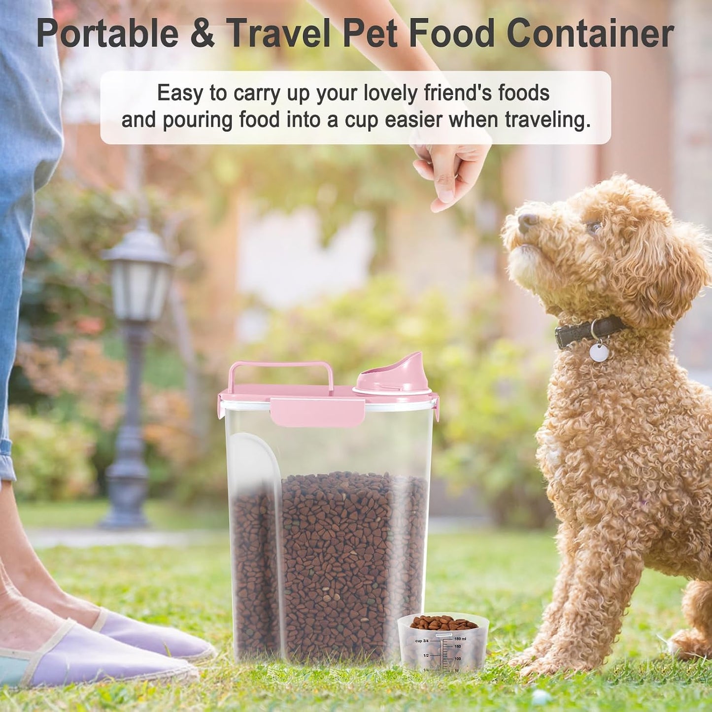 Dog Cat Food Storage Container, Pet Food Pourable Container Airtight with Large Spout & Cup, BPA-Free Plastic Food Dispenser for Pet Food, Bird Seed, Rice, Flour (Pink, 5L)