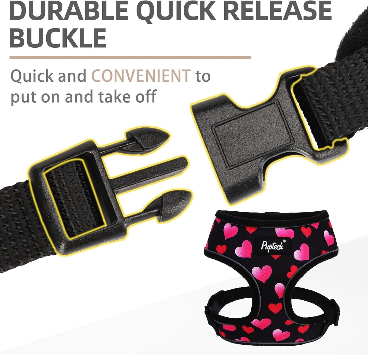 PUPTECK Soft Mesh Dog Harness and Leash Set Pet Puppy Cat Comfort Padded Vest No Pull Harnesses Valentine, Black&Pink, XS