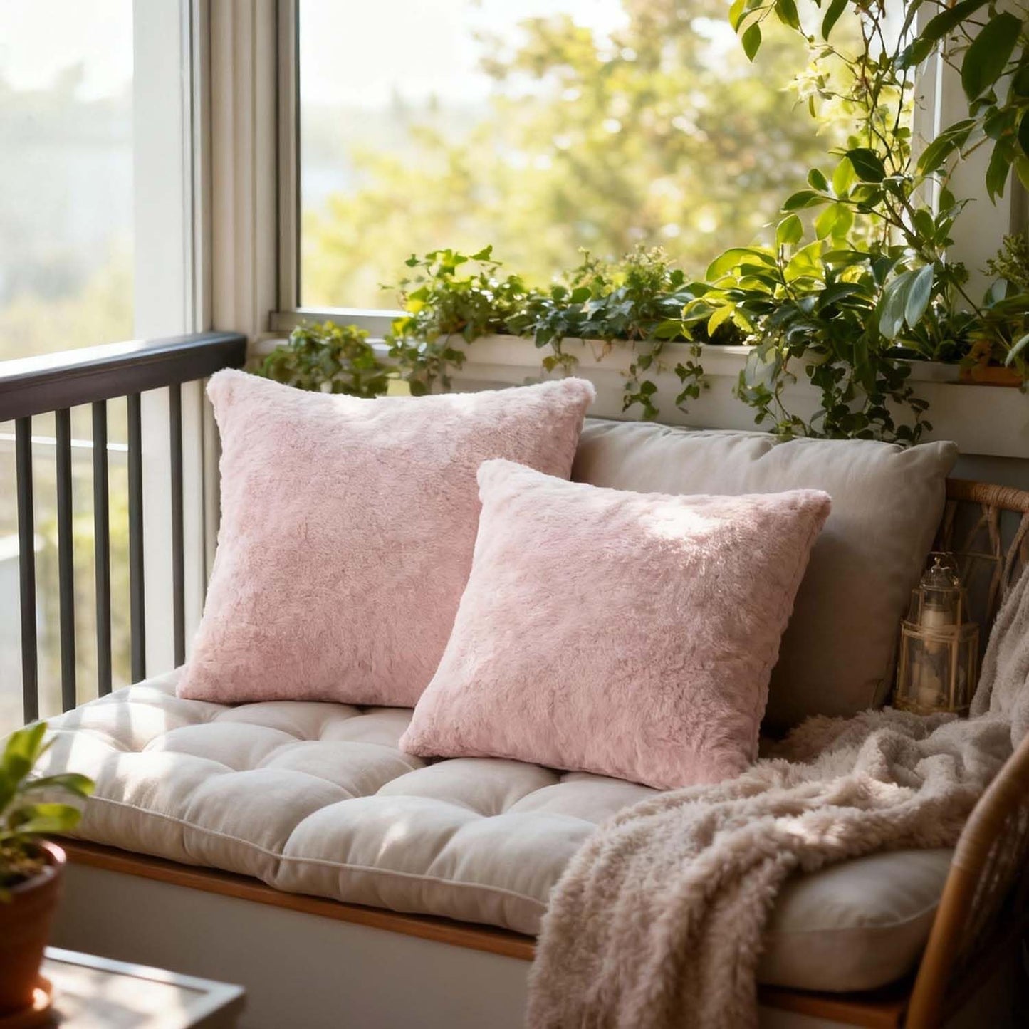 ZYFZCLBL Faux Fur Cushion Cover, Decorative Pillow Cover Luxury Soft Cozy Fluffy Pillow Covers for Bed/Couch, Square Solid Cushion Pillowcase Pack of 2, 20" x 20" Inch, Pink