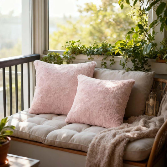 ZYFZCLBL Faux Fur Cushion Cover, Decorative Pillow Cover Luxury Soft Cozy Fluffy Pillow Covers for Bed/Couch, Square Solid Cushion Pillowcase Pack of 2, 20" x 20" Inch, Pink