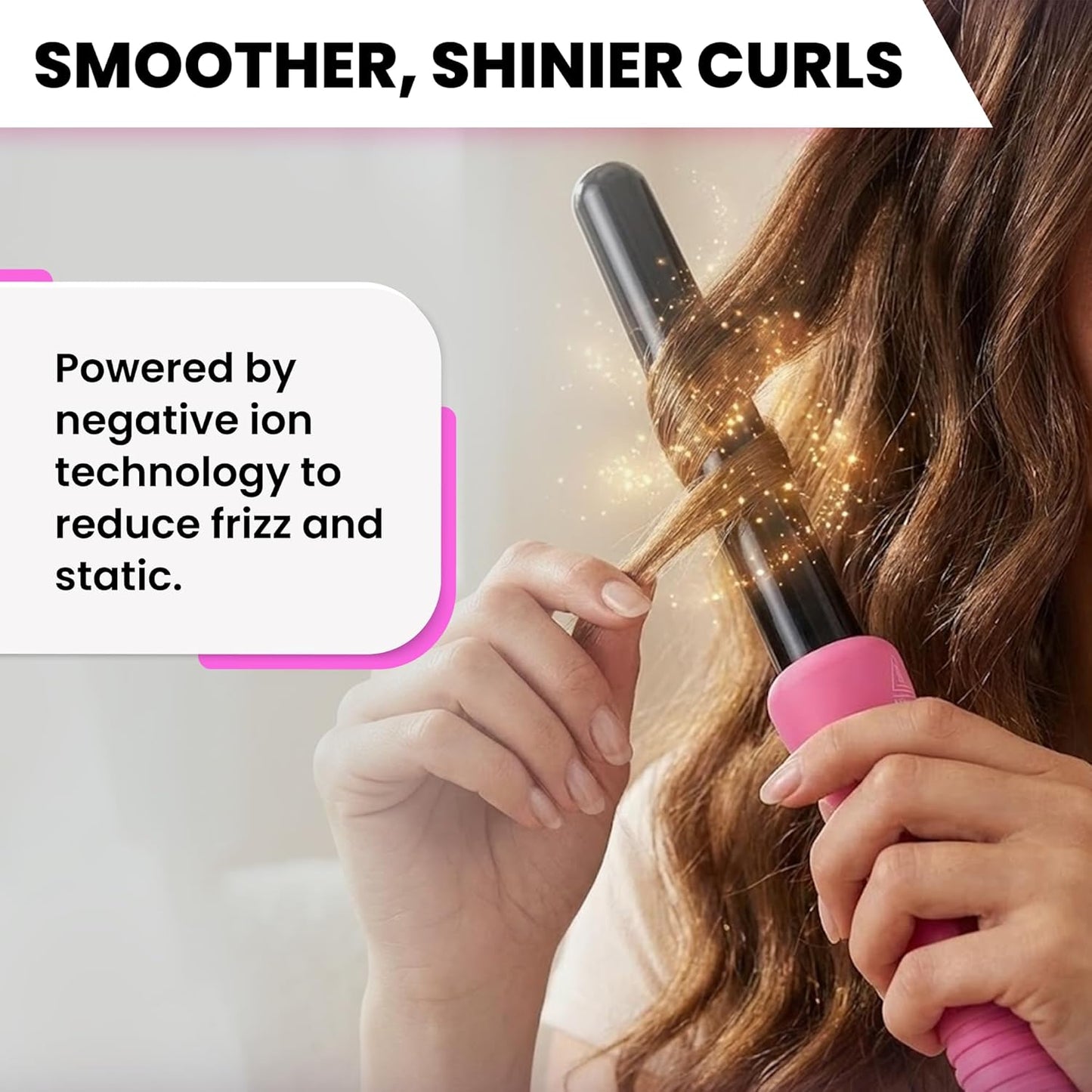 HerStyler Grande Ceramic Curling Iron - 1 inch, Pink (Curling Wand for Long Short Hair, Dual Voltage, Negative Ions, Tapered Barrel, User Friendly, PF30)
