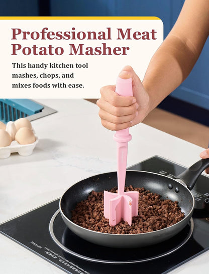 Upgrade Meat Chopper, Heat Resistant Meat Masher for Hamburger Meat, Ground Beef Smasher, Nylon Hamburger Chopper Utensil, Non Stick Mix and Chop, Potato Masher Tool