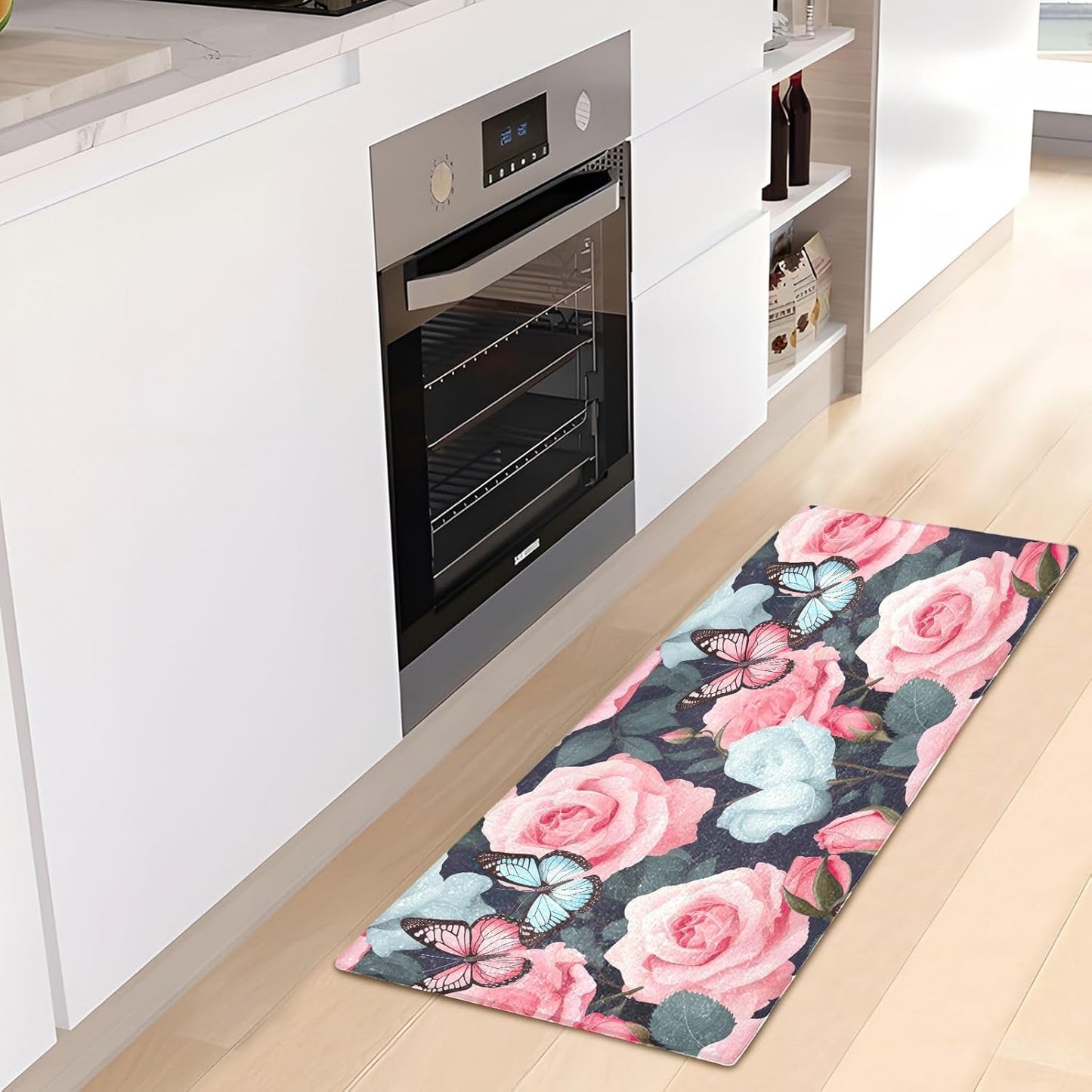 J JOYSAY Pink Rose Bathroom Rug Mat Ultra Soft Absorbent Bath Rug Carpet Non Slip Quick Dry Bath Mats for Kitchen Bedroom Living Room Bathroom Shower 39x20 inch