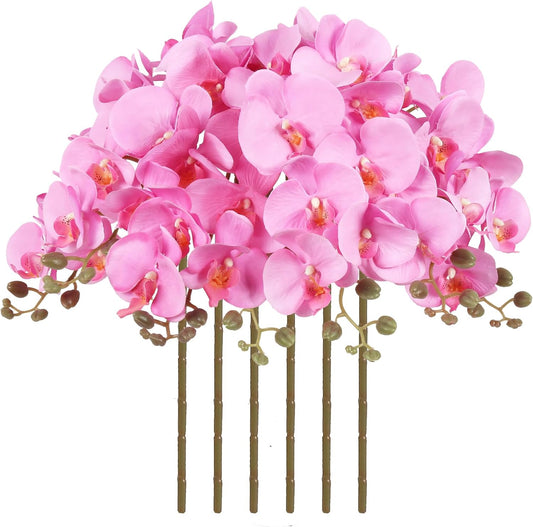 38 Inch 6 PCS Orchids Artificial Flowers Pink Fake Orchids Velvet Silk Orchids Faux Orchid Flowers Long Stem Artificial Flowers for Tall Vase for Home Wedding Decoration(Light Pink)