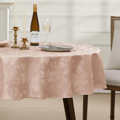 Romanstile Jacquard Round Tablecloth - Waterproof Damask Floral Pattern Decorative Table Cloth Heavy Weight Fabric Table Covers for Dinner, Parties, Outdoor - 70 Inch, Pink