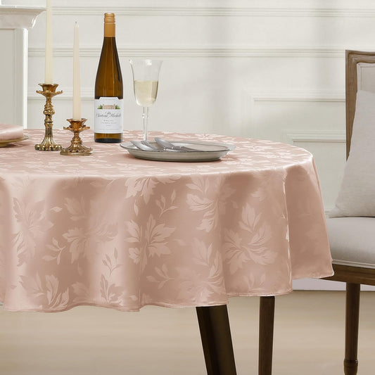 Romanstile Jacquard Round Tablecloth - Waterproof Damask Floral Pattern Decorative Table Cloth Heavy Weight Fabric Table Covers for Dinner, Parties, Outdoor - 70 Inch, Pink