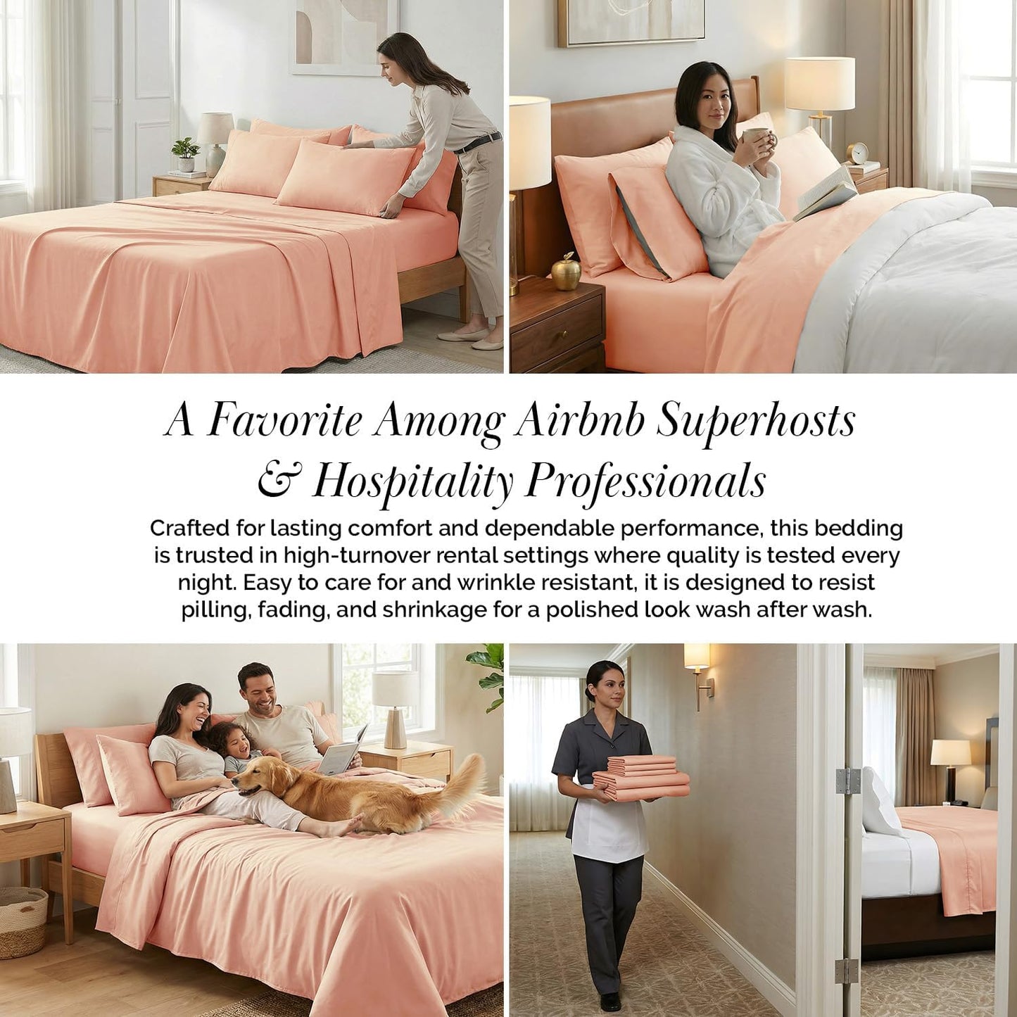 Southshore Fine Living, Inc. 6-Piece Bed Sheets Full Size Set, 21-Inch Full Size Bed Sheets, 1 Deep Pocket Fitted Sheet, 1 Flat Sheet, Queen Pillowcases, Blush Pink Pillow Cases, Blush Bedding