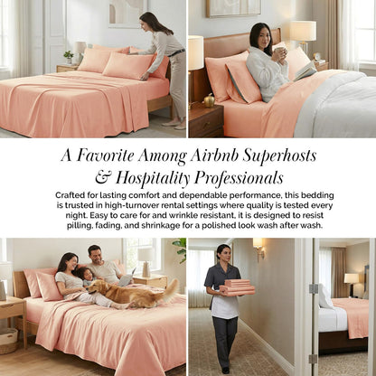 Southshore Fine Living, Inc. 6-Piece Bed Sheets Full Size Set, 21-Inch Full Size Bed Sheets, 1 Deep Pocket Fitted Sheet, 1 Flat Sheet, Queen Pillowcases, Blush Pink Pillow Cases, Blush Bedding