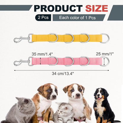 Pet Dog Grooming Loops, Adjustable Nylon Table Arm Extender Belly Strap with 4 White D-Rings Restraint Leash(Pink/Yellow, 2Pcs), Intended for Fixed Dog Bathing Hair Cutting