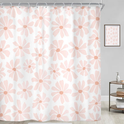 Riyidecor Blush Pink Floral Shower Curtain Cute Daisy Kids Boho Spring Flower Girly Girls Retro Y2K Lovely Pastel 72Wx72H Inch Aesthetic Fabric Decor Bathroom Polyester Waterproof 12 Pack Hooks