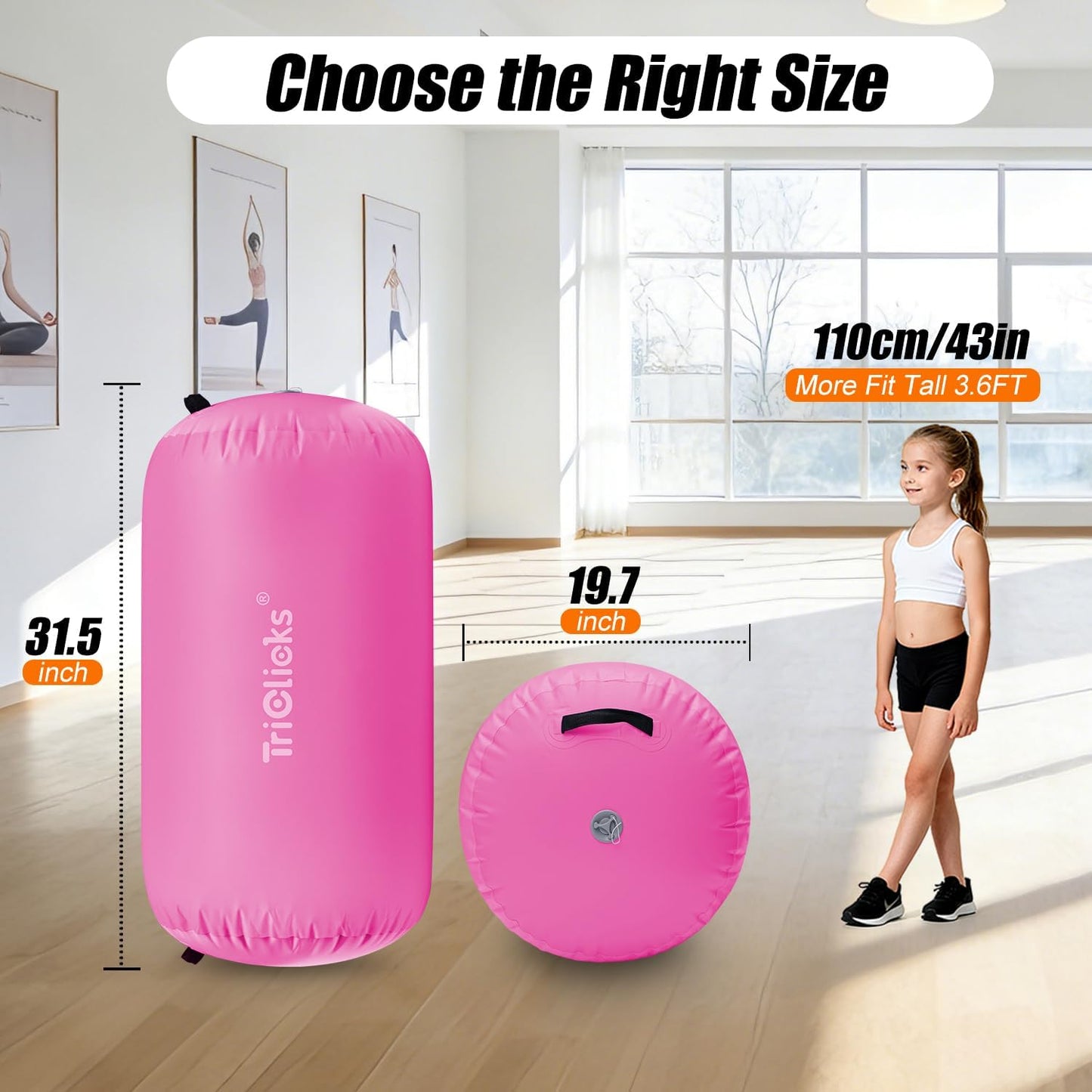 SUDOO Inflatable Air Roller Gymnastics Barrel Mat Tumbling Barrel Equipment for Backhandspring Training Roller for Cheerleading, Yoga, Dance, Home & Gym Use No Pump