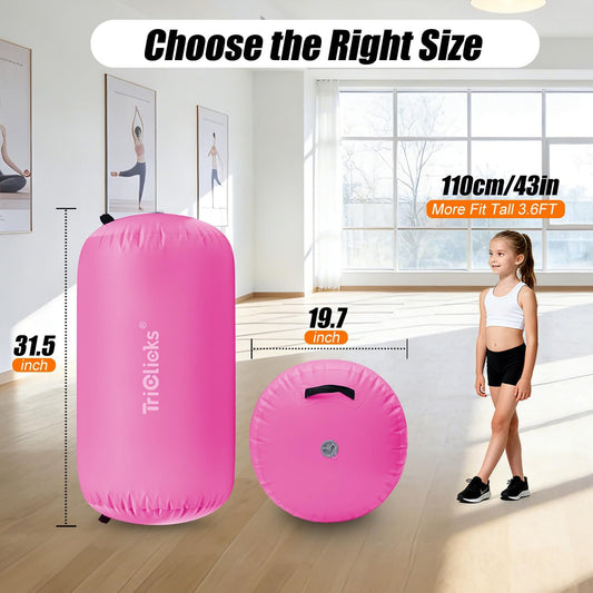 SUDOO Inflatable Air Roller Gymnastics Barrel Mat Tumbling Barrel Equipment for Backhandspring Training Roller for Cheerleading, Yoga, Dance, Home & Gym Use No Pump